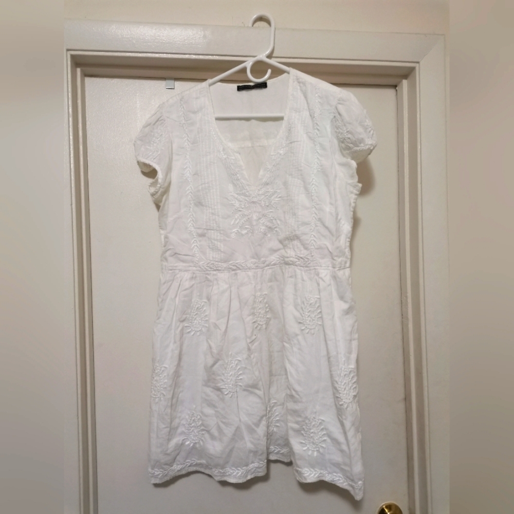 Peruvian Connection  Embroidered White Tunic Dress size US 12